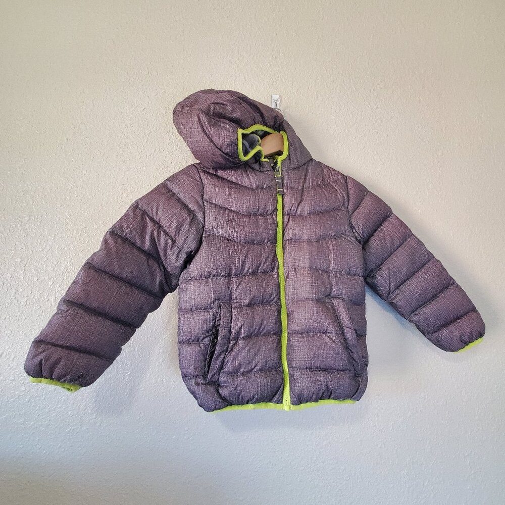 Snozu Winter Puffer jacket, Brown with camo fleece inside, size 5 boys